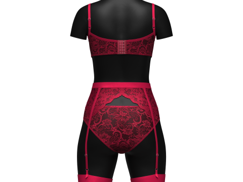 Pink Lace Suspender Lingerie set 3D Модель