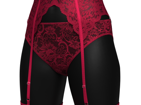 Pink Lace Suspender Lingerie set 3D Модель
