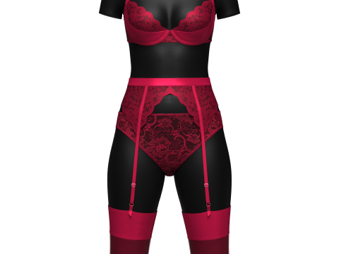Pink Lace Suspender Lingerie set 3D Модель