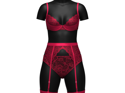 Pink Lace Suspender Lingerie set 3D Модель