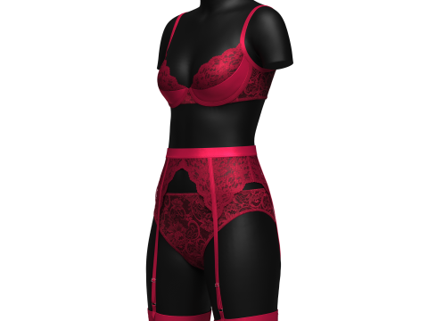 Pink Lace Suspender Lingerie set 3D Модель