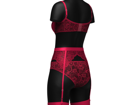 Pink Lace Suspender Lingerie set 3D Модель