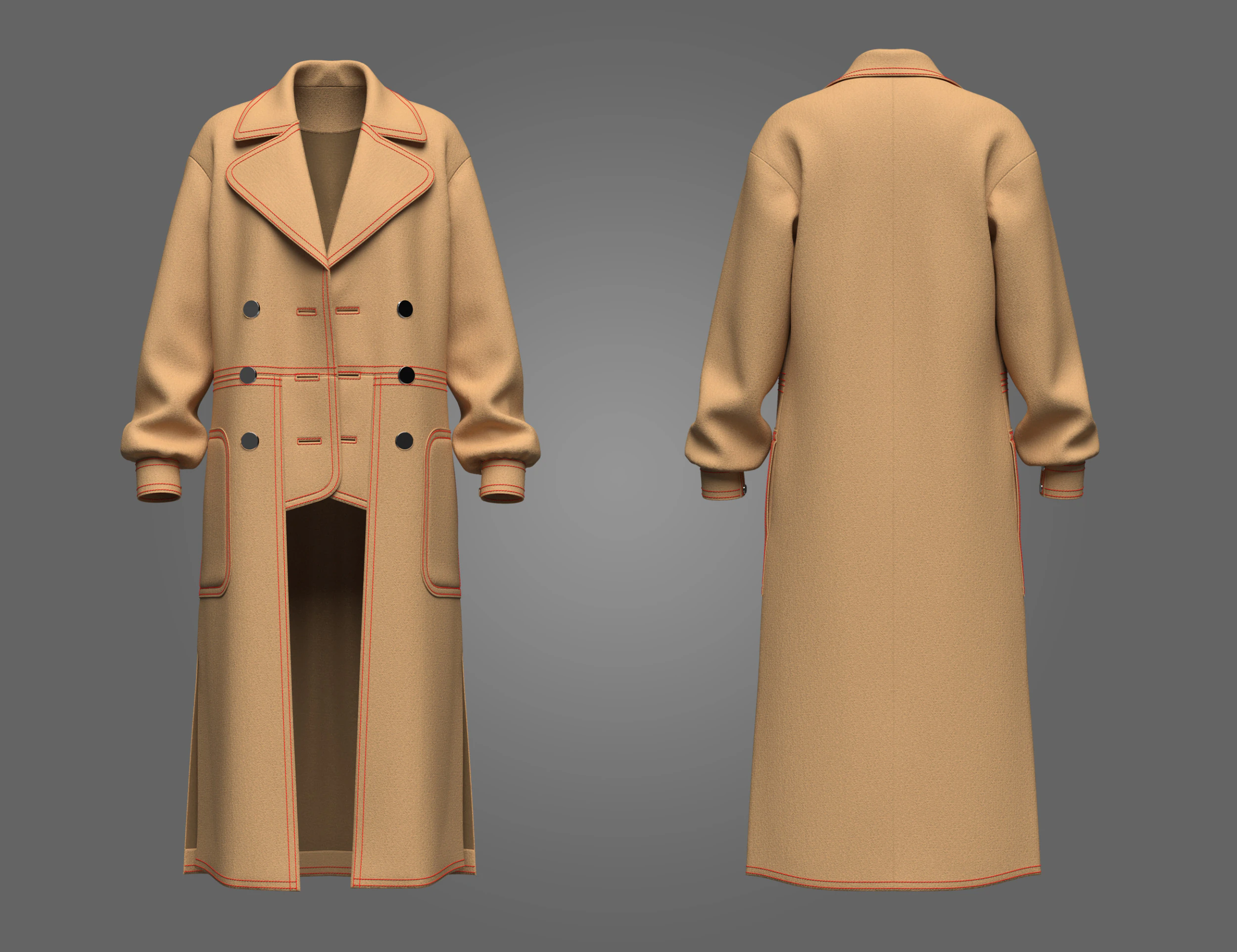 Womens long Coat 3D Model .c4d .max .obj .3ds .fbx .stl .blend 