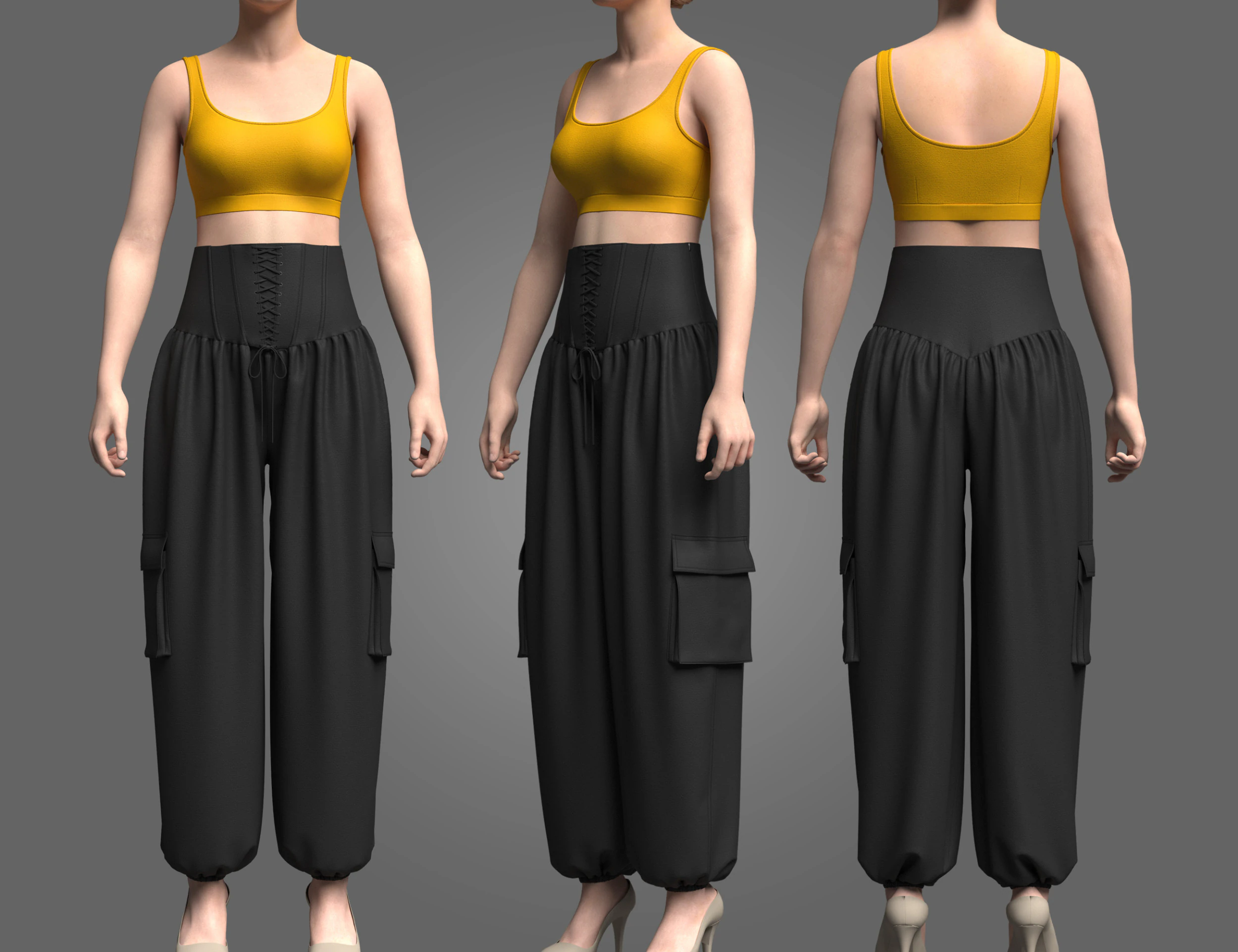 Woman Crop Top and Genie Pant 3D Model .c4d .max .obj .3ds .fbx .stl .blend 