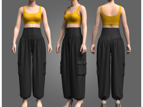 Woman Crop Top and Genie Pant 3D Model