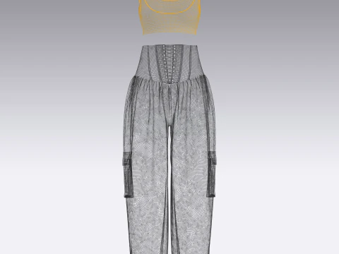 Woman Crop Top and Genie Pant 3D Model