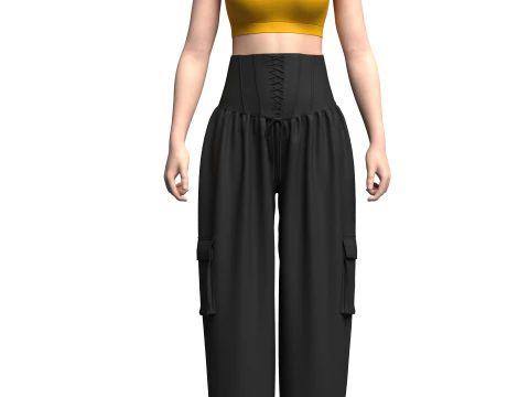 Woman Crop Top and Genie Pant 3D Model