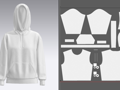 Women Loose Fit Sleeve hoodie 3D Model