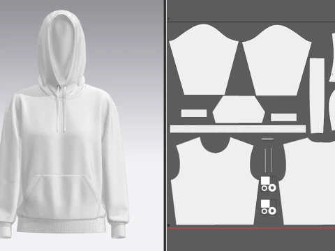 Women Loose Fit Sleeve hoodie 3D Model