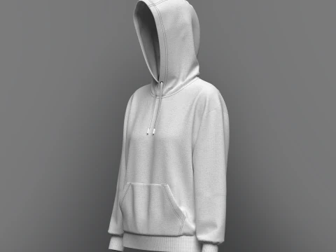 Women Loose Fit Sleeve hoodie 3D Model