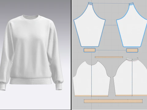 Womens Loose fit Raglan Sweatshirt 3D Model