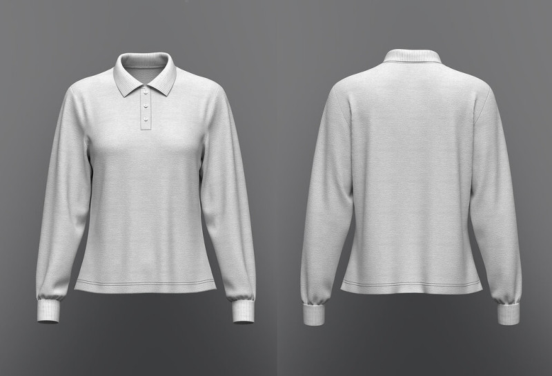 Women Regular Fit Long Sleeve Polo T-Shirt 3D Model .c4d .max .obj .3ds .fbx .stl .blend