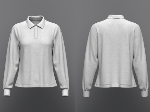 Women Regular Fit Long Sleeve Polo T-Shirt 3D Модель