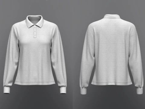 여성 레귤러핏 긴팔 폴로 티셔츠 3D 모델