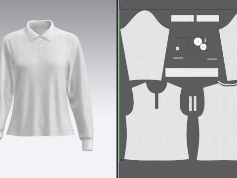 Women Regular Fit Long Sleeve Polo T-Shirt 3D Model