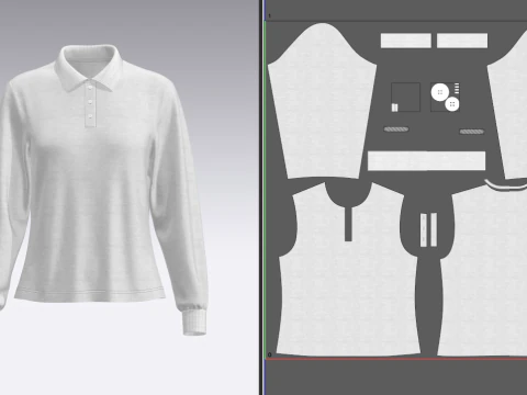 Women Regular Fit Long Sleeve Polo T-Shirt 3D Model
