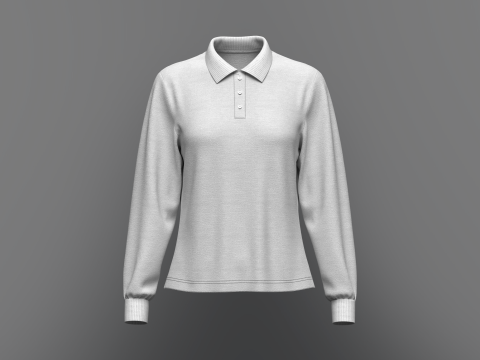 Women Regular Fit Long Sleeve Polo T-Shirt 3D Model