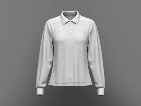 Women Regular Fit Long Sleeve Polo T-Shirt 3D Model