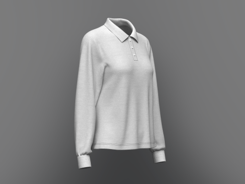 Women Regular Fit Long Sleeve Polo T-Shirt 3D Model