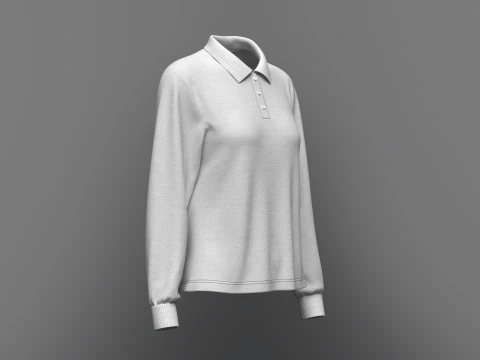 Women Regular Fit Long Sleeve Polo T-Shirt 3D Model