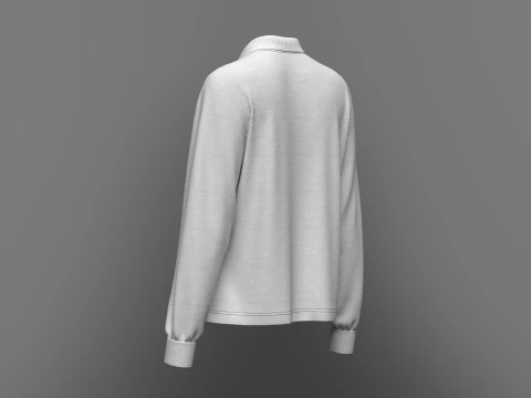 Women Regular Fit Long Sleeve Polo T-Shirt 3D Model