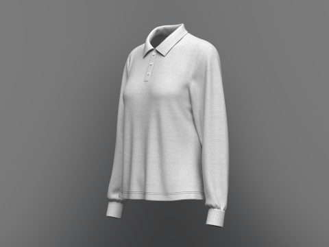 Women Regular Fit Long Sleeve Polo T-Shirt 3D Model