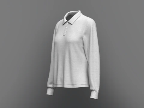 Women Regular Fit Long Sleeve Polo T-Shirt 3D Model