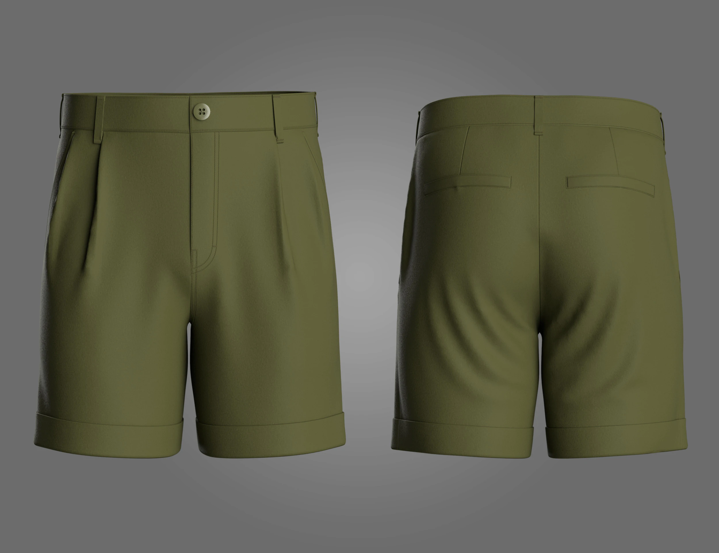 Male Double Pleated Cuffed Shorts 3D Model .c4d .max .obj .3ds .fbx .stl .blend 
