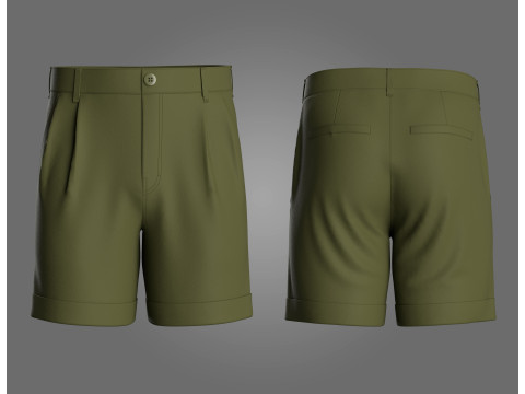 Male Double Pleated Cuffed Shorts 3D 模型