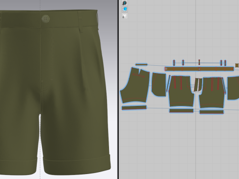 Male Double Pleated Cuffed Shorts Modello 3D
