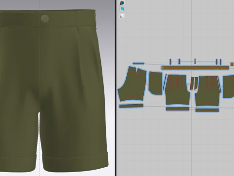 Male Double Pleated Cuffed Shorts 3D Model