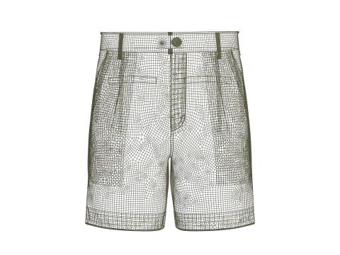 Male Double Pleated Cuffed Shorts 3D Model