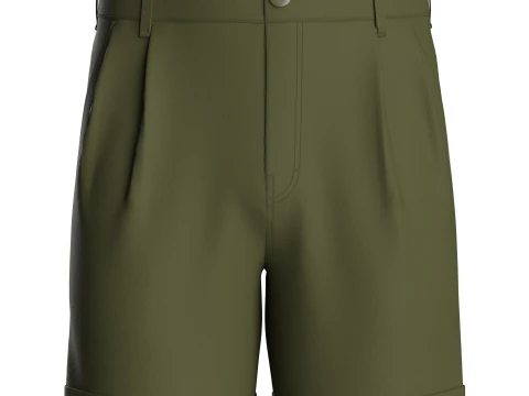 Male Double Pleated Cuffed Shorts 3D Model