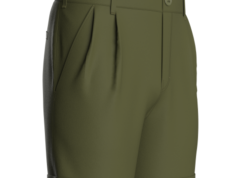 Male Double Pleated Cuffed Shorts Modello 3D