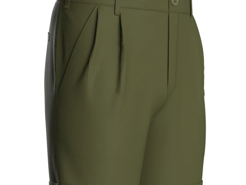 Male Double Pleated Cuffed Shorts 3D Model