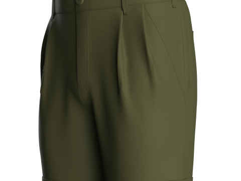 Male Double Pleated Cuffed Shorts Modello 3D