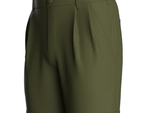 Male Double Pleated Cuffed Shorts 3D Model