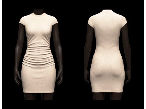 Cap Sleeve Ruched Mini Dress Option 3D 模型