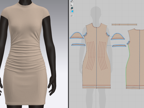 Cap Sleeve Ruched Mini Dress Option Model 3D