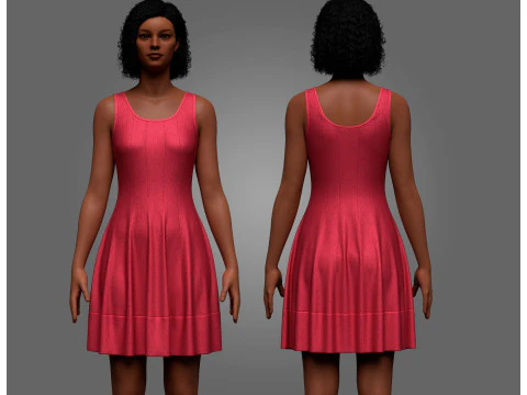 여성 핏 앤 플레어 드레스 3D 모델