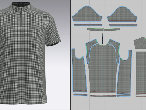 Camiseta Masculina Meio Z&iacute;per Modelo 3D