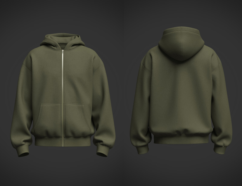 Male Oversized Cropped Zip Hoodie Modelo 3D .c4d .max .obj .3ds .fbx .stl .blend