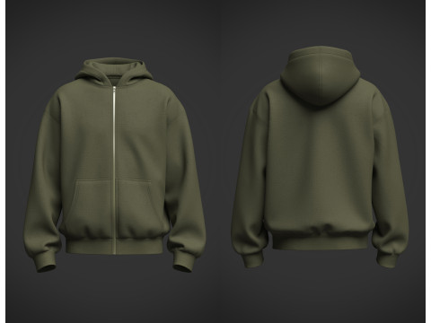 Male Oversized Cropped Zip Hoodie 3D Model
