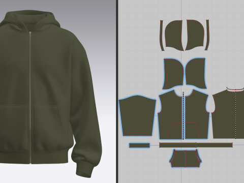 Male Oversized Cropped Zip Hoodie Modelo 3D