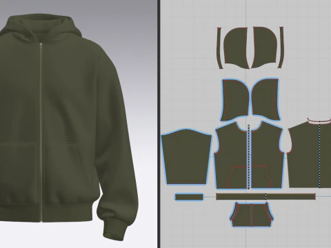 Male Oversized Cropped Zip Hoodie 3D Model