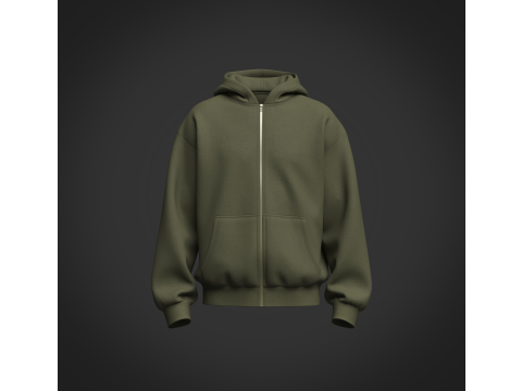 Male Oversized Cropped Zip Hoodie Modelo 3D