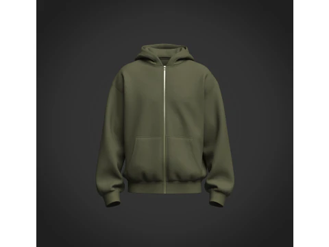Male Oversized Cropped Zip Hoodie 3D Model