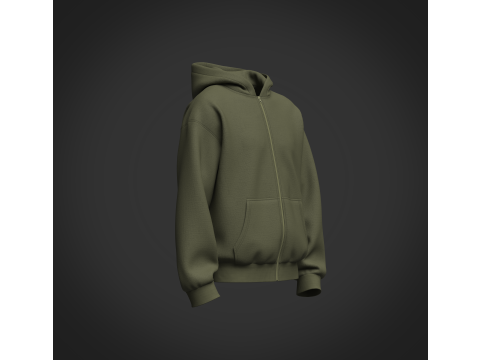 Male Oversized Cropped Zip Hoodie Modelo 3D