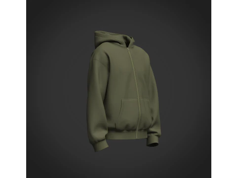 Male Oversized Cropped Zip Hoodie 3D Model