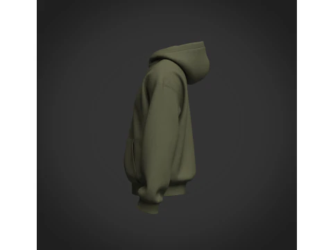 Male Oversized Cropped Zip Hoodie 3D Model